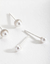 Sterling Silver Pearl 2 Pack Stud Earrings - link has visual effect only