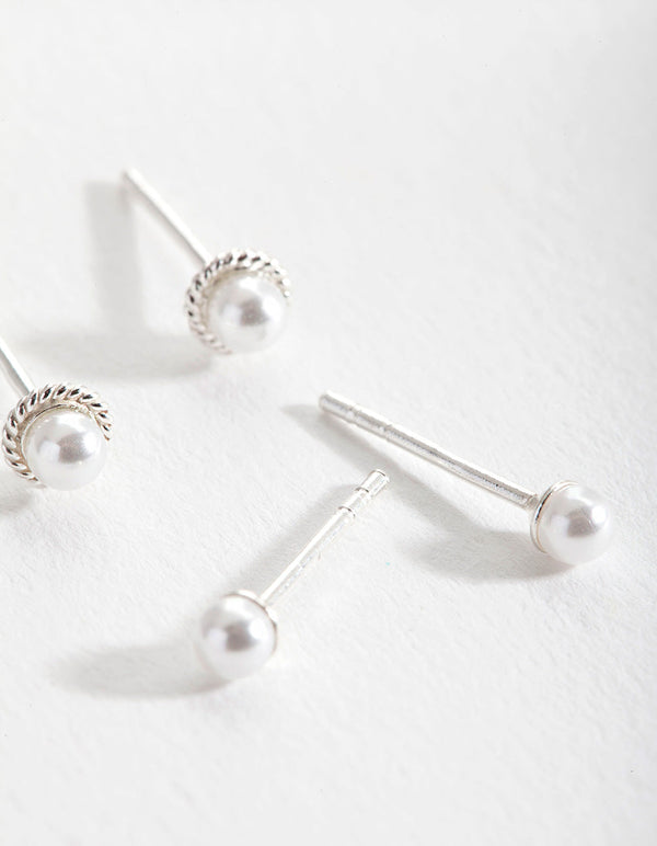 Sterling Silver Pearl 2 Pack Stud Earrings