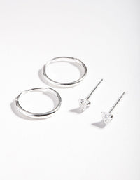 Sterling Silver Cubic Zirconia Heart Earring 2 Pack - link has visual effect only