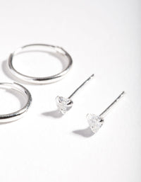 Sterling Silver Cubic Zirconia Heart Earring 2 Pack - link has visual effect only