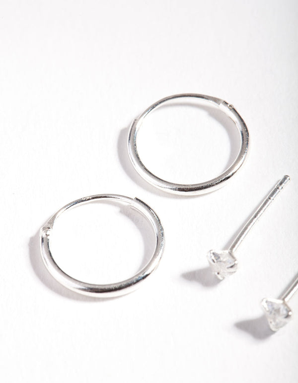 Sterling Silver Cubic Zirconia Heart Earring 2 Pack