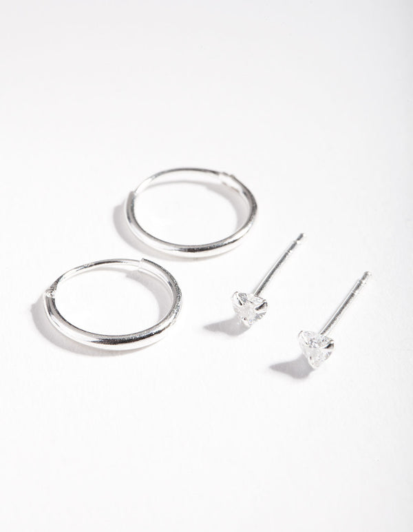 Sterling Silver Cubic Zirconia Heart Earring 2 Pack