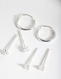 Sterling Silver Cubic Zirconia Stud and Hoop Earring 3 Pack - link has visual effect only