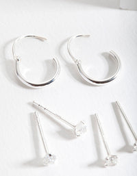 Sterling Silver Cubic Zirconia Stud and Hoop Earring 3 Pack - link has visual effect only
