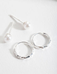 Sterling Silver Pearl Stud Hoop Earring 2 Pack - link has visual effect only