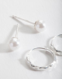 Sterling Silver Pearl Stud Hoop Earring 2 Pack - link has visual effect only