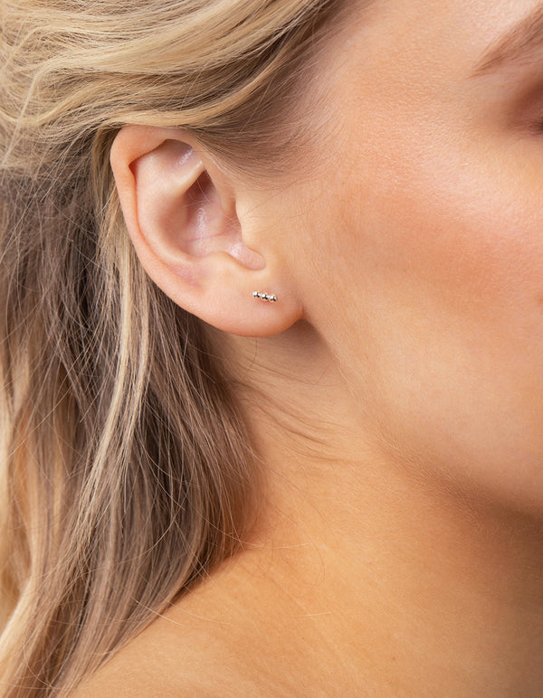 Sterling Silver Ball Stud Hoop Earrings