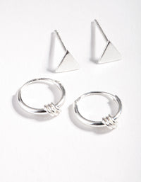 Sterling Silver Triangle Stud & Hoop 2 Pack Earrings - link has visual effect only