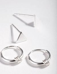 Sterling Silver Triangle Stud & Hoop 2 Pack Earrings - link has visual effect only
