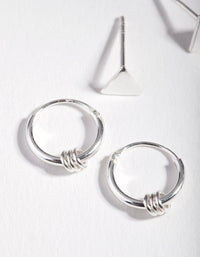 Sterling Silver Triangle Stud & Hoop 2 Pack Earrings - link has visual effect only