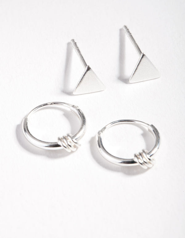 Sterling Silver Triangle Stud & Hoop 2 Pack Earrings