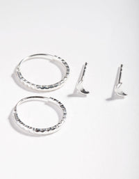Sterling Silver Moon Stud Hoop Earring 2 Pack - link has visual effect only