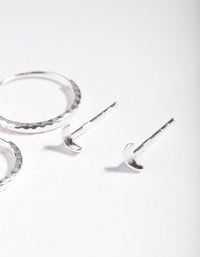 Sterling Silver Moon Stud Hoop Earring 2 Pack - link has visual effect only