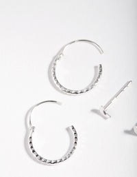 Sterling Silver Moon Stud Hoop Earring 2 Pack - link has visual effect only