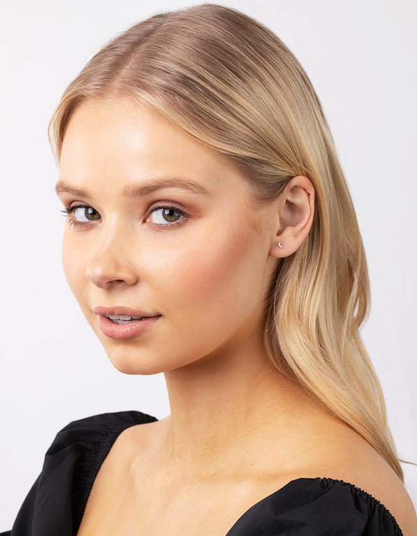 Sterling Silver Moon Stud Hoop Earring 2 Pack