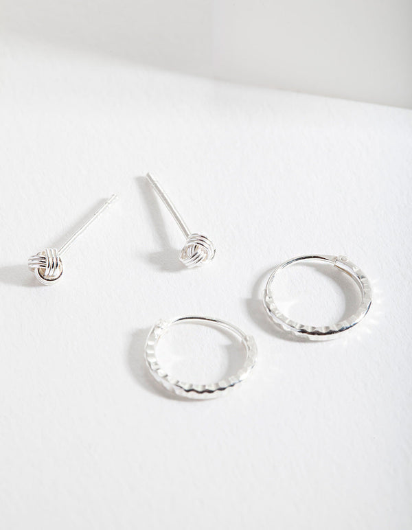 Sterling Silver Knot Stud and Hoop Earring 2 Pack