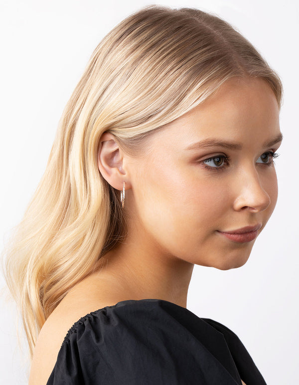 Sterling Silver Textured Hoop Earrings