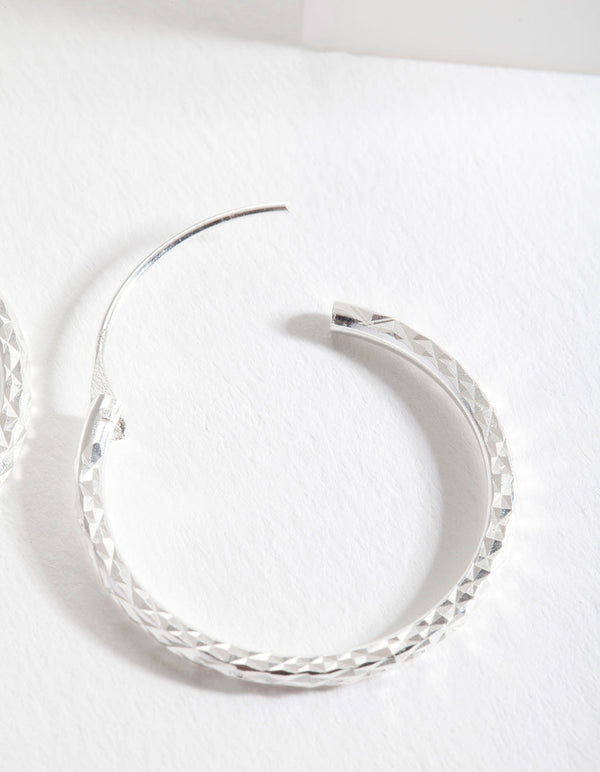 Sterling Silver Textured Hoop Earrings