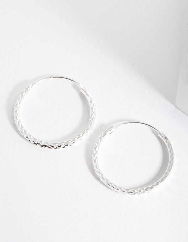 Sterling Silver Textured Hoop Earrings