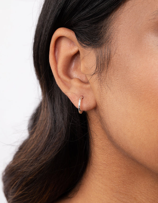 Sterling Silver 1.2cm Textured Hoop Earrings