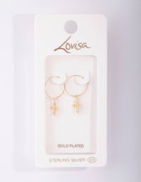 Gold Plated Sterling Silver Filigree Cross Hoop Earrings - link has visual effect only
