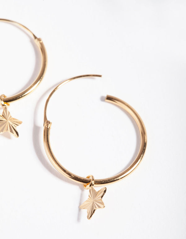 Gold Plated Sterling Silver Star Charm Hoop Earrings
