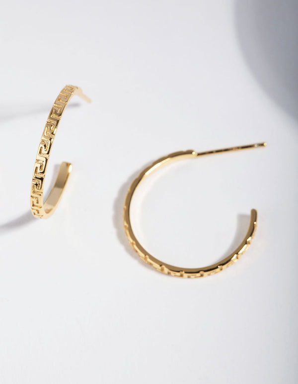Gold Plated Sterling Silver Greek Key Hoop Earrings