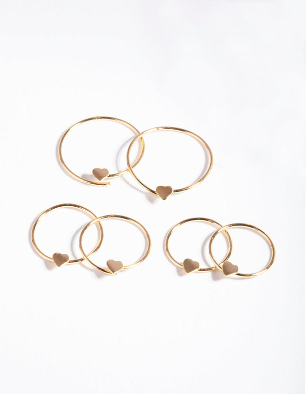 Gold Plated Sterling Silver Gradual Heart Hoop Earring Pack