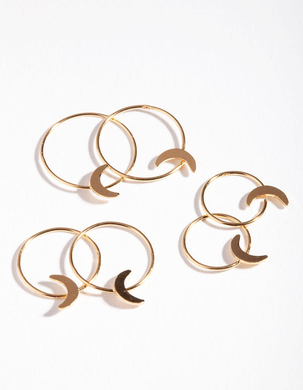 Gold Plated Sterling Silver Moon Hoop Earring 3 Pack
