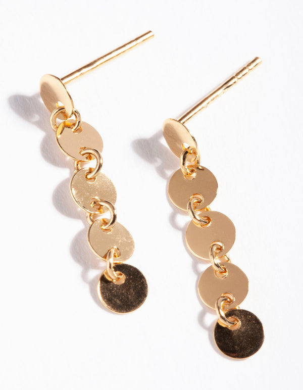 Gold Plated Sterling Silver Mini Disc Drop Earrings