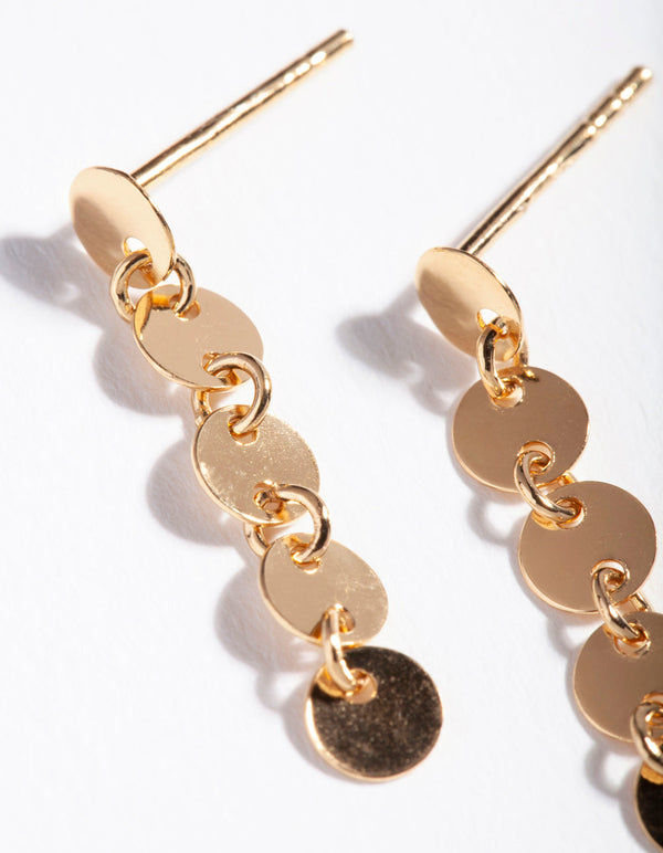 Gold Plated Sterling Silver Mini Disc Drop Earrings