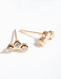 Gold Plated Sterling Silver Cubic Zirconia Triple Stone Earrings - link has visual effect only