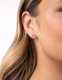 Gold Plated Sterling Silver Cubic Zirconia Triple Stone Earrings - link has visual effect only