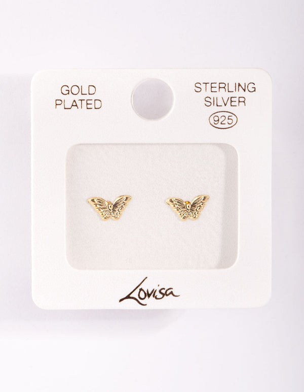 Gold Plated Sterling Silver Butterfly Stud Earrings