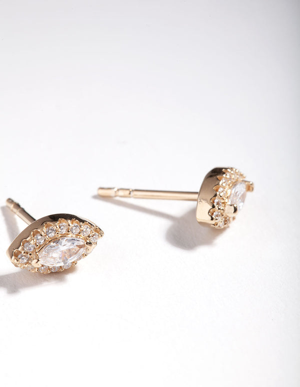 Gold Plated Sterling Silver Marquise Halo Stud Earrings