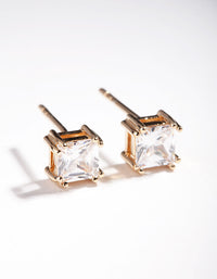 Gold Plated Sterling Silver 1 Carat Princess Stud Earrings - link has visual effect only