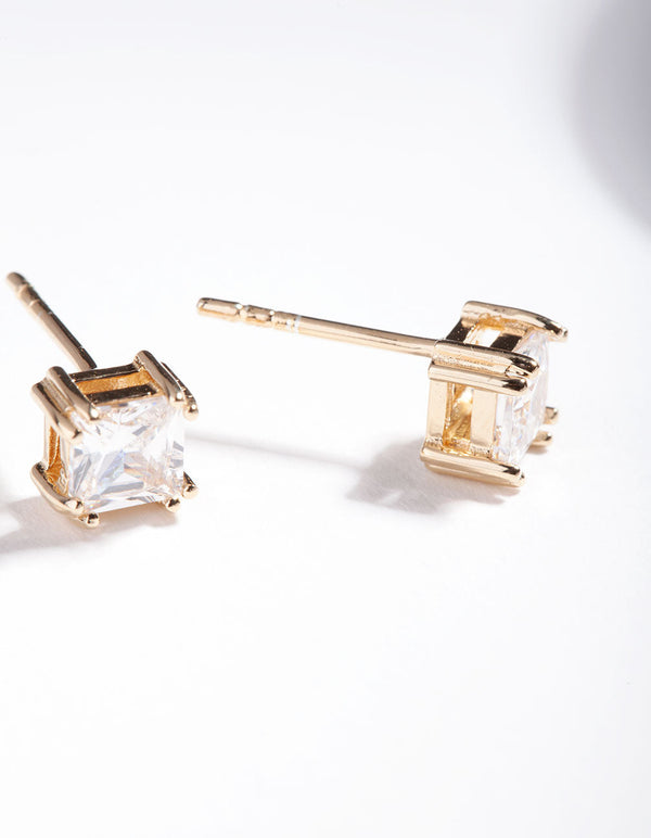 Gold Plated Sterling Silver 1 Carat Princess Stud Earrings