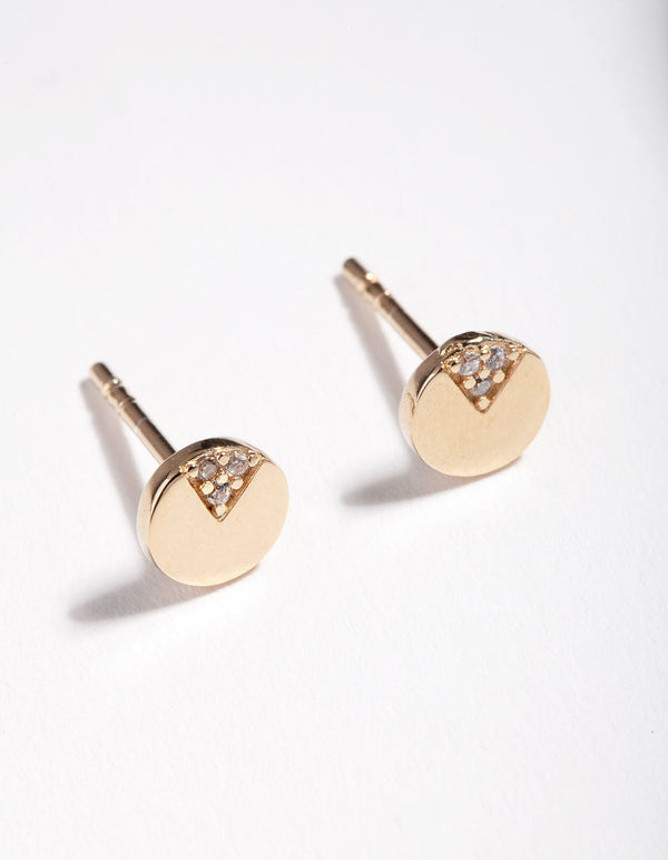 Gold Plated Sterling Silver Quarter Pave Stud Earrings