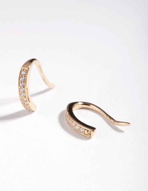 Gold Plated Sterling Silver Fine Cubic Zirconia Drop Hook Earrings