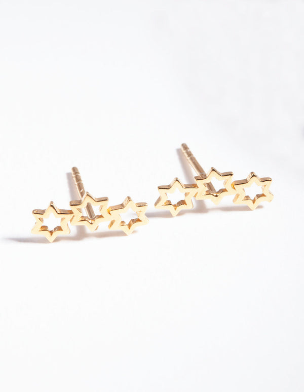 Gold Plated Sterling Silver 3 Star Crawler Earrings