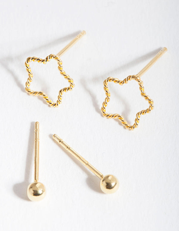 Gold Plated Sterling Silver Rope Star Earring 2 Pack