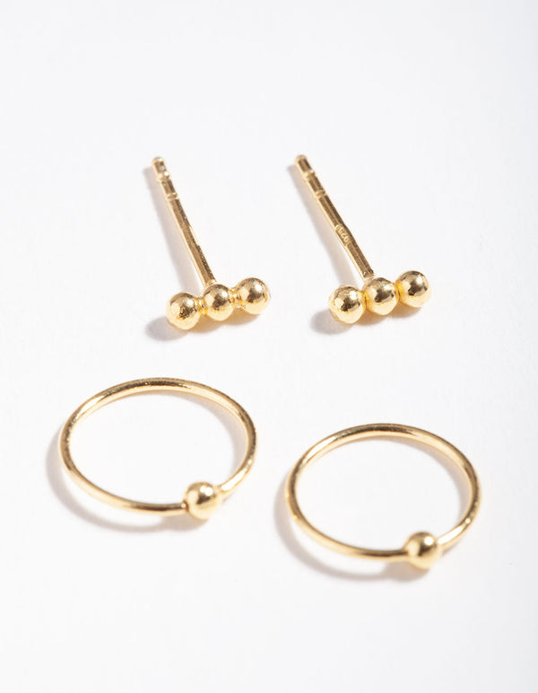 Gold Plated Sterling Silver Ball Stud Hoop Earring 2 Pack
