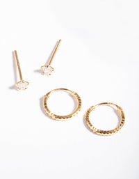 Gold Plated Sterling Silver Star Stud Hoop Earring 2 Pack - link has visual effect only