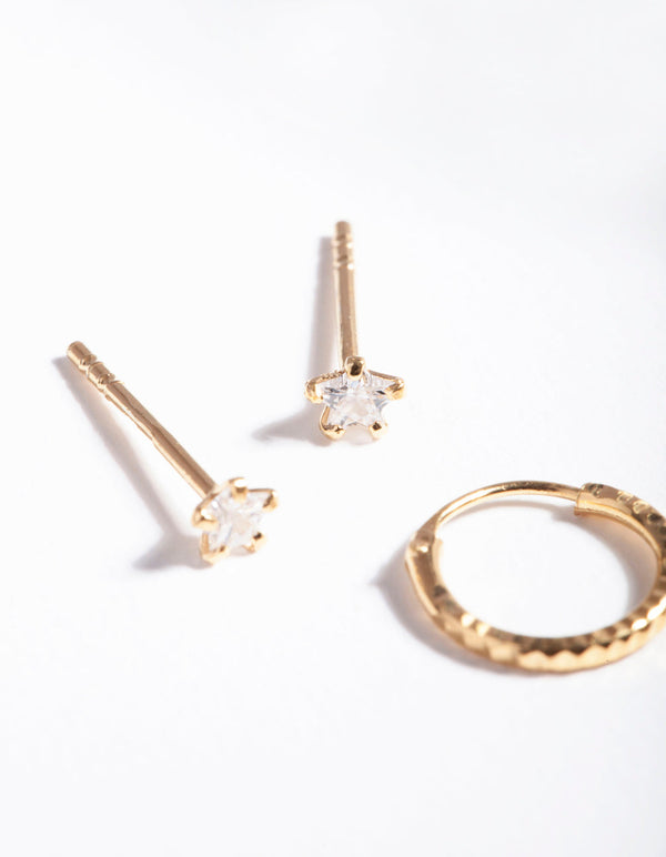Gold Plated Sterling Silver Star Stud Hoop Earring 2 Pack