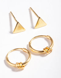 Gold Plated Sterling Silver Triangle Hoop Earring 2 Pack - link has visual effect only