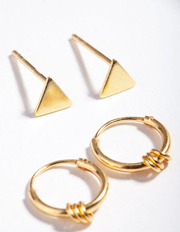 Gold Plated Sterling Silver Triangle Hoop Earring 2 Pack