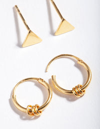 Gold Plated Sterling Silver Triangle Hoop Earring 2 Pack - link has visual effect only