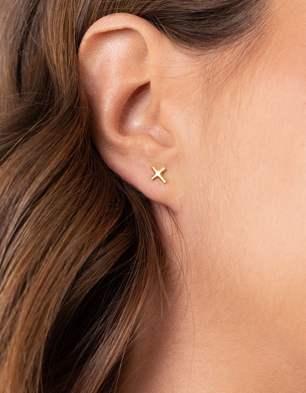 Gold Plated Sterling Silver Cubic Zirconia Cross Earring 3 Pack