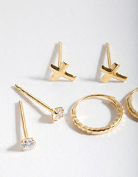 Gold Plated Sterling Silver Cubic Zirconia Cross Earring 3 Pack - link has visual effect only
