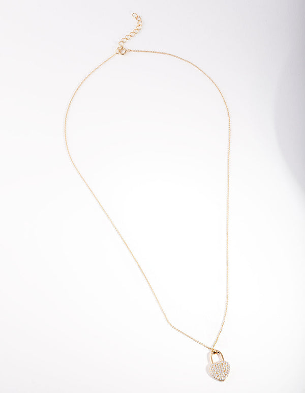 Gold Plated Sterling Silver Pave Love Heart Lock Necklace